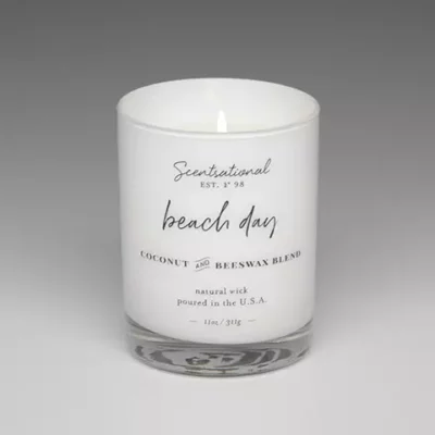 Farmhouse Beach Day 11oz. scented candle burning