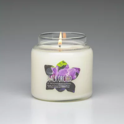 Black Orchid 19oz scented candle burning