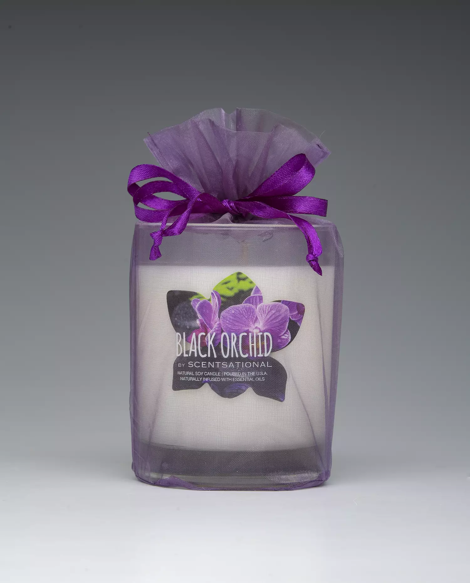 Scentsational Candle Soy Wax Blend 5 oz Black Orchid Single Wick Glass Jar 