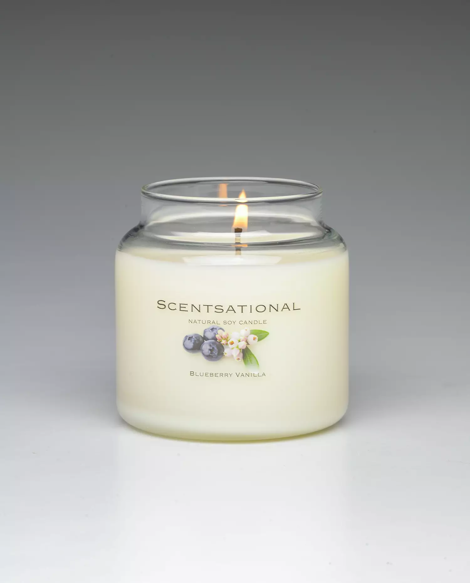 Blueberry Vanilla – 19oz scented candle burning