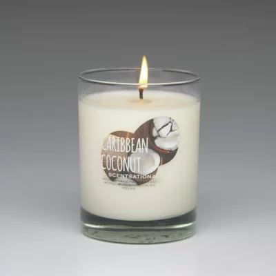Caribbean Coconut – 11oz scented candle burning