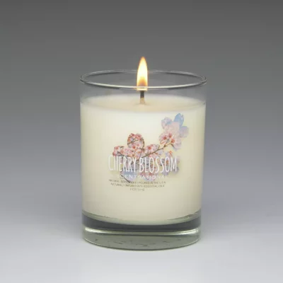 Cherry Blossom – 11oz scented candle burning