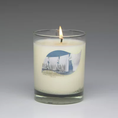 Clean Linen – 11oz scented candle burning
