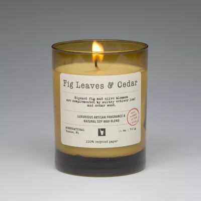 Fig Leaves & Cedar – 11oz scented candle burning