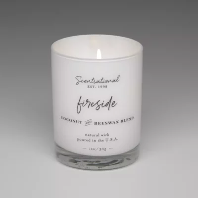 Farmhouse Fireside 11oz 1-wick scented candle burning