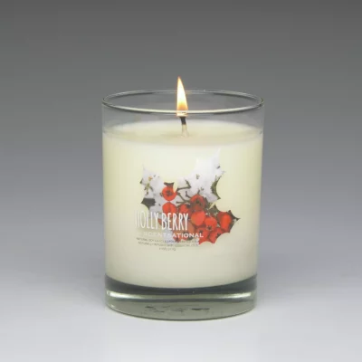 Holly Berry – 11oz scented candle burning