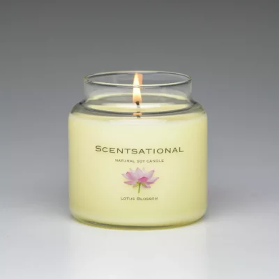 Lotus Blossom 19oz scented candle burning