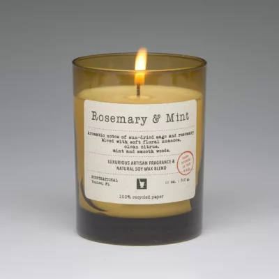Rosemary & Mint – 11oz scented candle burning