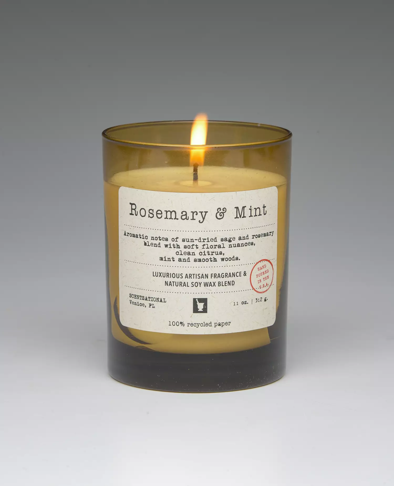 Rosemary & Mint – 11oz scented candle burning