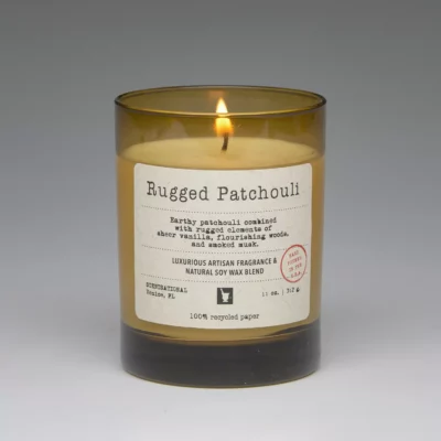 Rugged Patchouli – 11oz scented candle burning