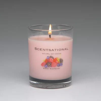 Sweet Raspberry – 11oz scented candle burning