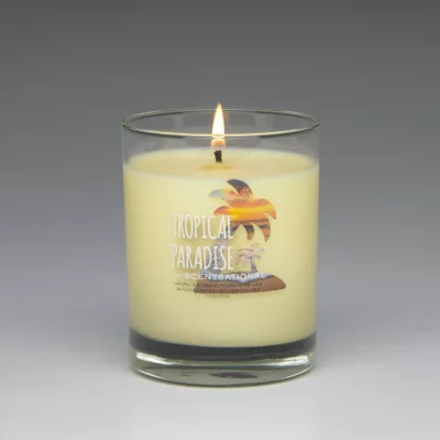 Tropical Paradise – 11oz scented candle burning