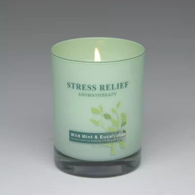 Wild Mint & Eucalyptus – 11oz scented candle burning